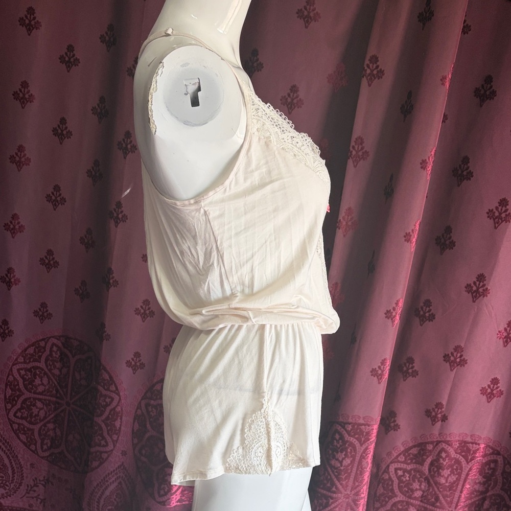 Victoria's Secret Women’s Lace Trim White Sleep Romper Neon Pink Bow Size Medium - Picture 6 of 9